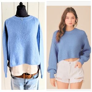 Nais Mohair Blend Cropped Crew One Size